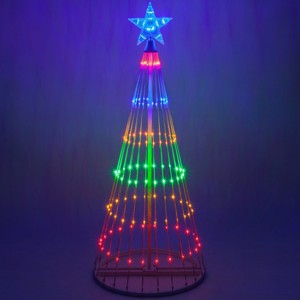 Multicolour outdoor Christmas tree LED lightshow with illuminated star topper