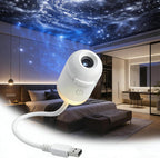 White USB galaxy projector lamp with adjustable focus and flexible cable