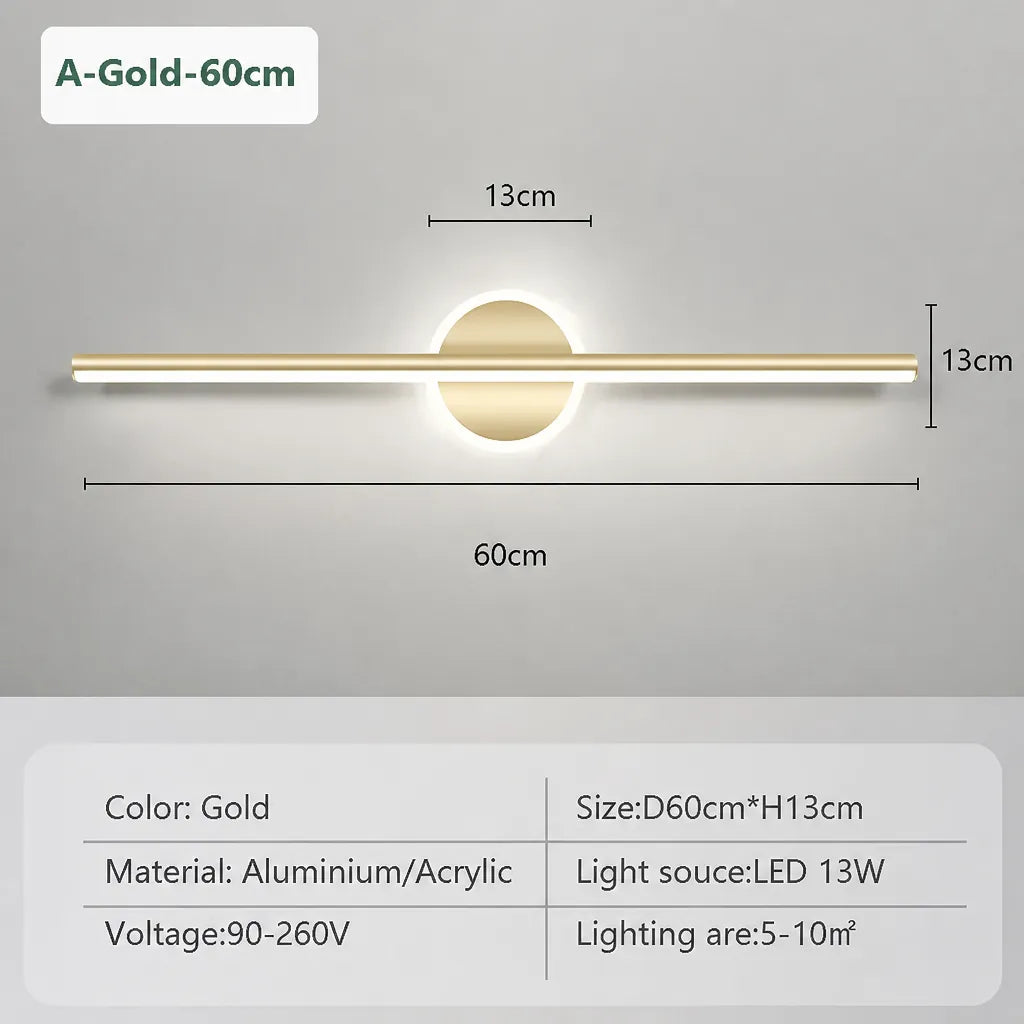 Linovo - Bar and Circle Wall Light LED Modern - Gold 60cm