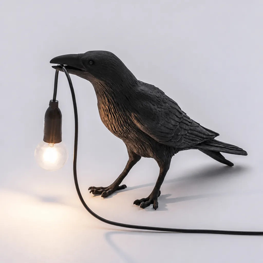 Corvani - Crow Figure Decorative Table Side Lamp - Black