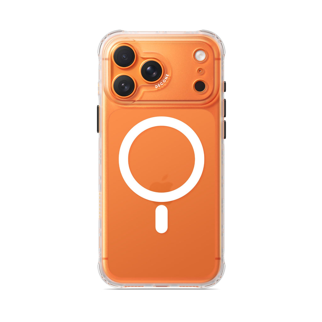 Clear translucent iPhone case with white circular ring and camera cutout