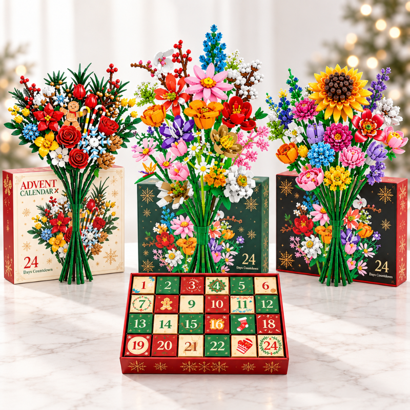 Colourful flower bouquet advent calendar with 24 numbered compartments