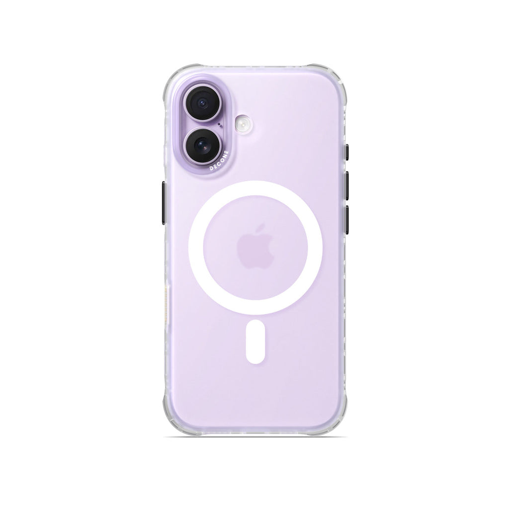 Clear translucent iPhone case with white circular ring and camera cutout