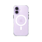 Clear translucent iPhone case with white circular ring and camera cutout