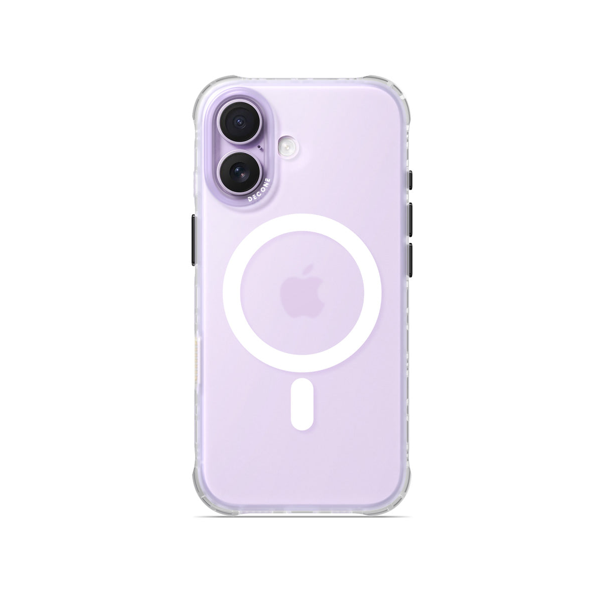 Clear translucent iPhone case with white circular ring and camera cutout