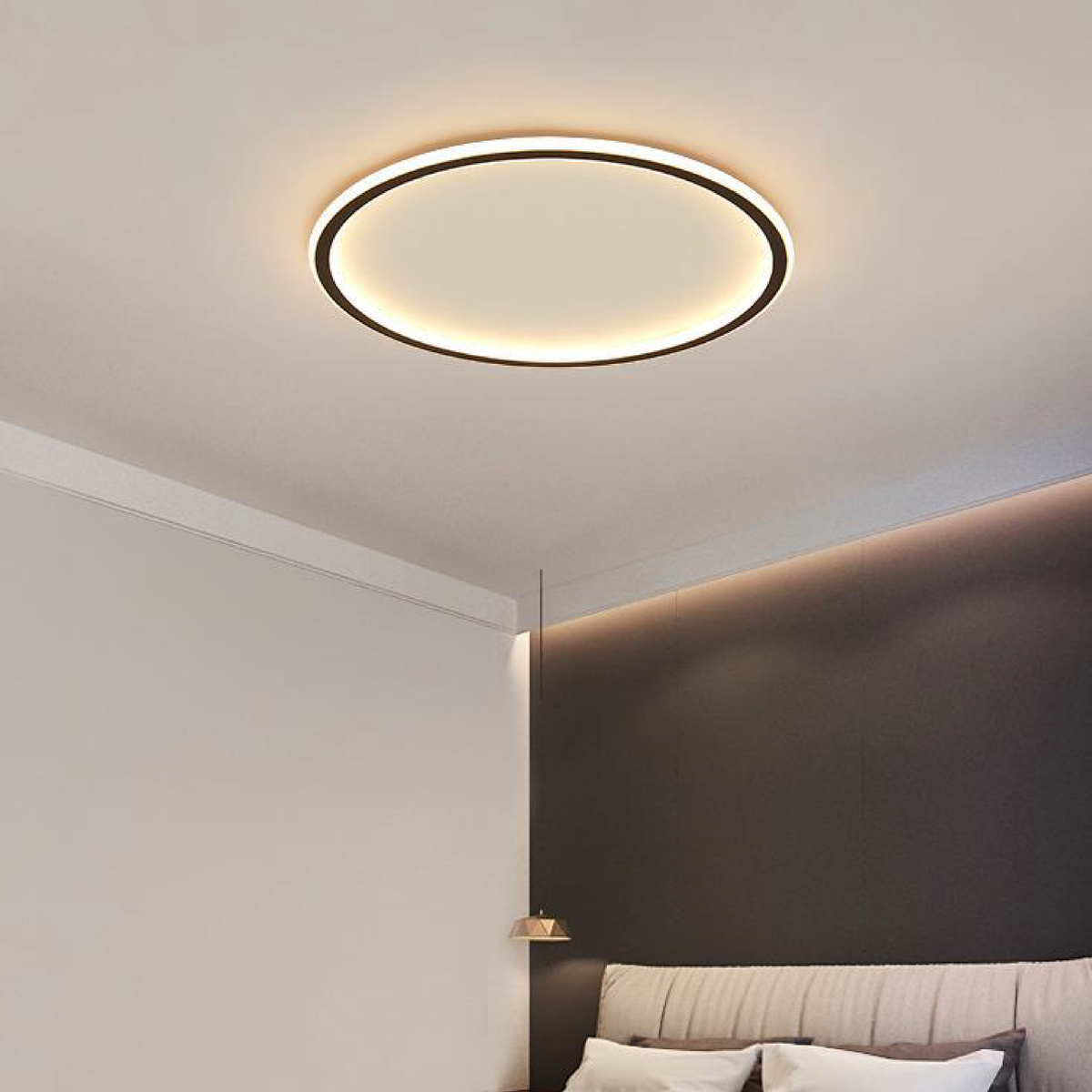 Round LED ceiling light with a circular illuminated ring