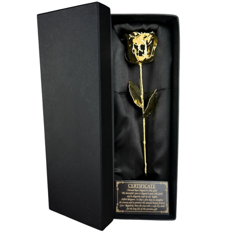 24K gold-plated preserved rose in a black presentation box