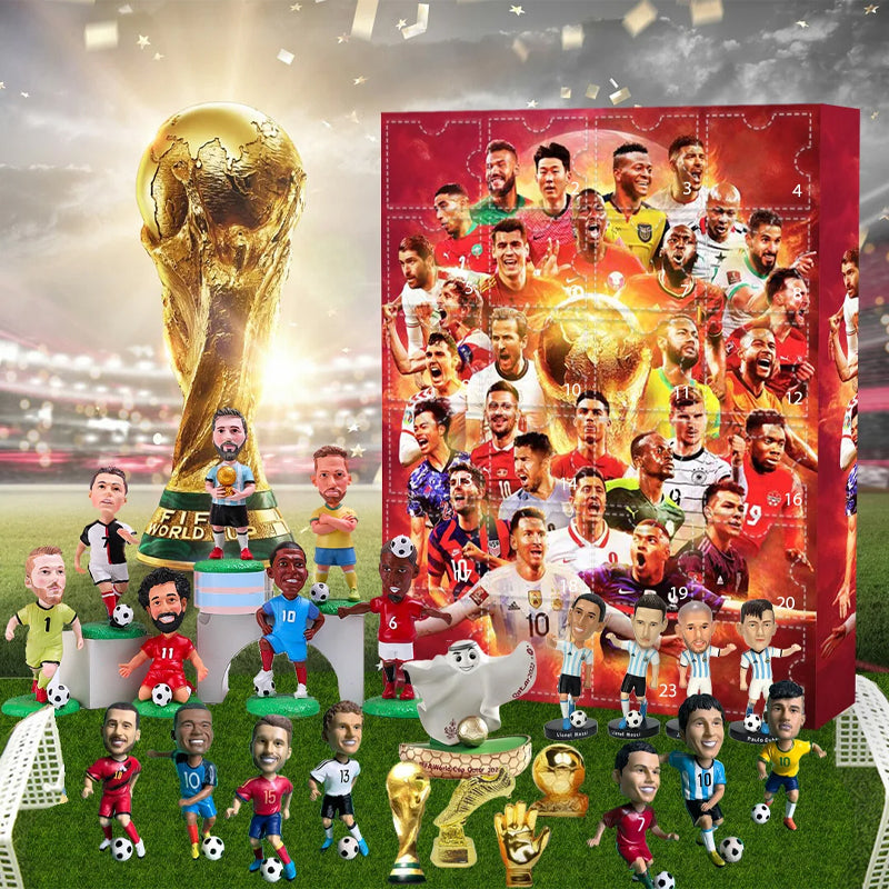 Red football advent calendar with 24 numbered doors and player artwork