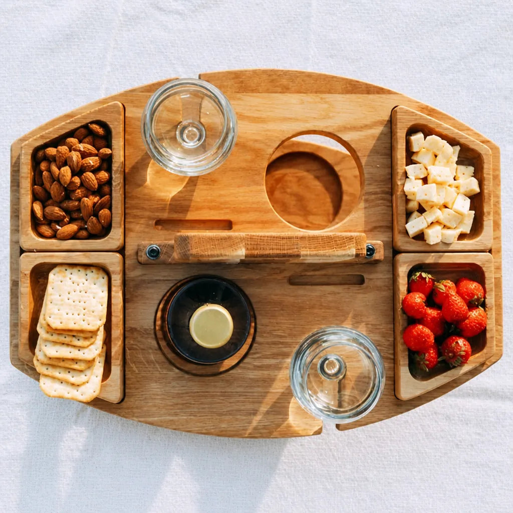 Picnara - Folding Wooden Picnic Wine Table Portable - Dark Brown
