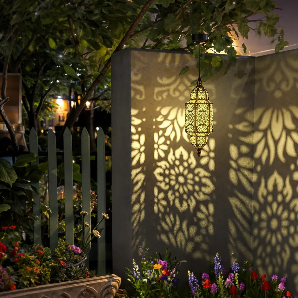 Solaris - Moroccan Solar Hanging Garden Lantern - Gold