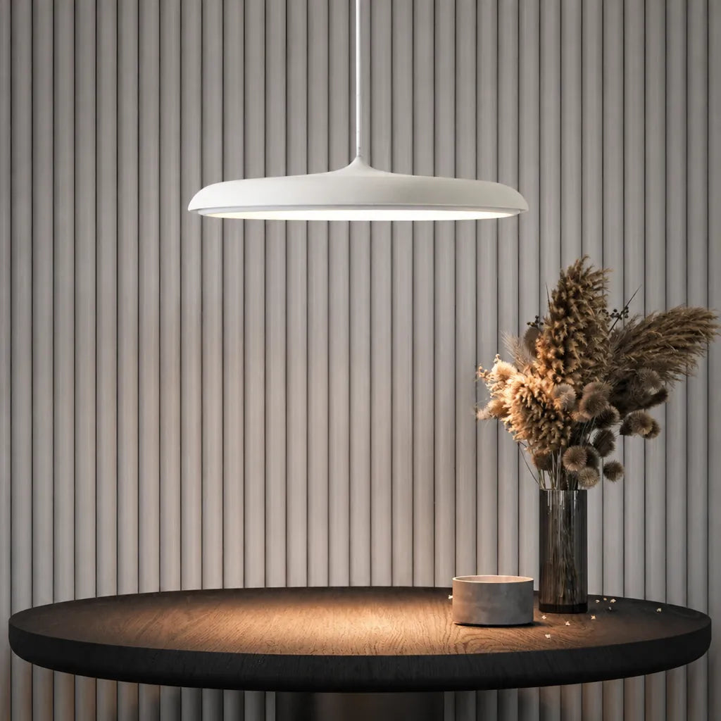 Diskara - Flat Round LED Pendant Ceiling Light - White