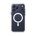 Clear translucent iPhone case with white circular ring and camera cutout