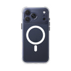Clear translucent iPhone case with white circular ring and camera cutout