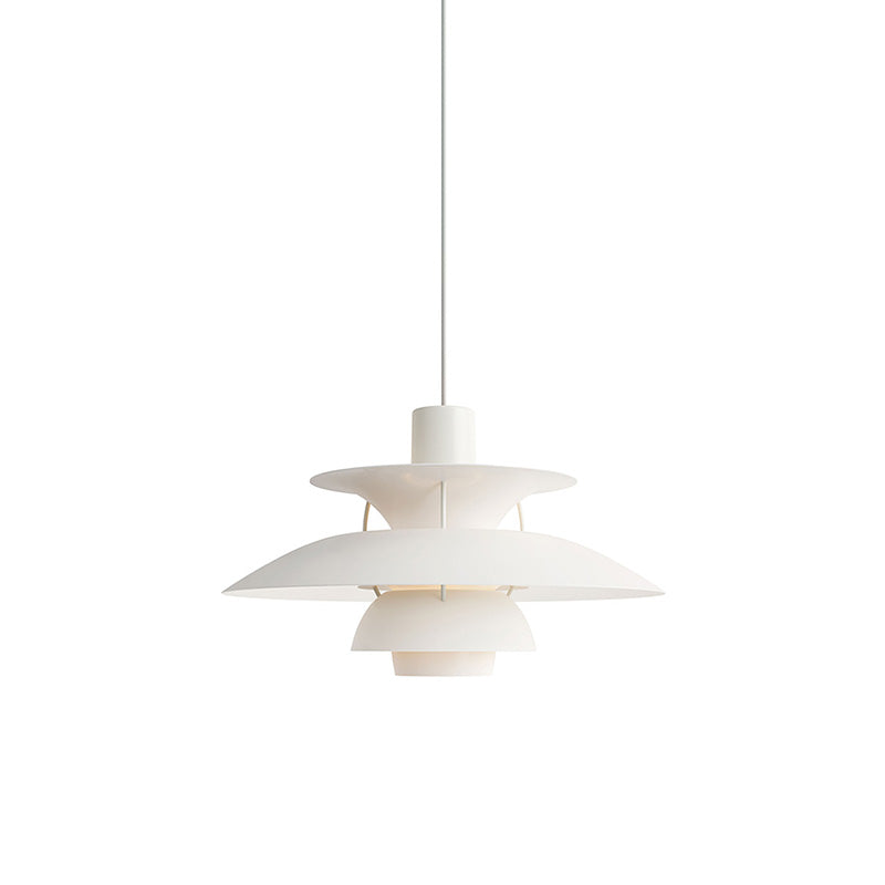 Layered pendant ceiling light with curved shades and suspension cord