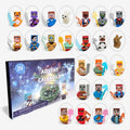 Advent calendar box with 24 colourful building block-style character minifigures
