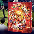 Red football advent calendar with 24 numbered doors and player artwork
