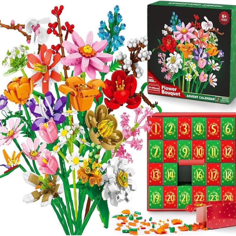 Colourful flower bouquet advent calendar with 24 numbered compartments