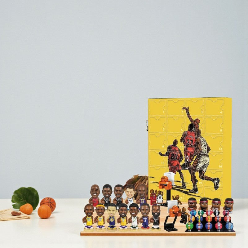 Yellow basketball-themed advent calendar with 24 numbered doors
