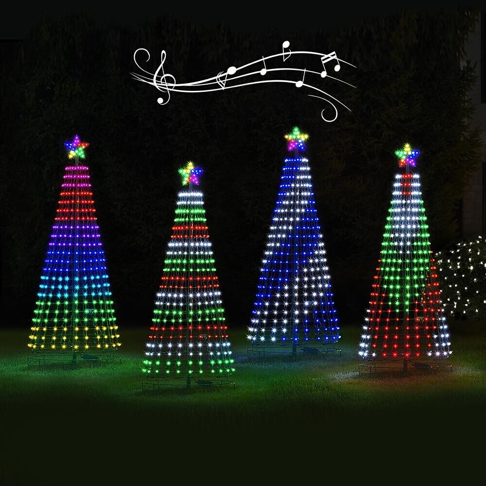 Multicolour outdoor Christmas tree LED lightshow with illuminated star topper