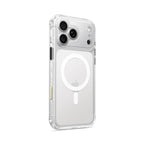 Clear translucent iPhone case with white circular ring and camera cutout