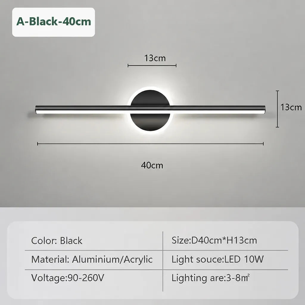 Linovo - Bar and Circle Wall Light LED Modern - Black 40cm