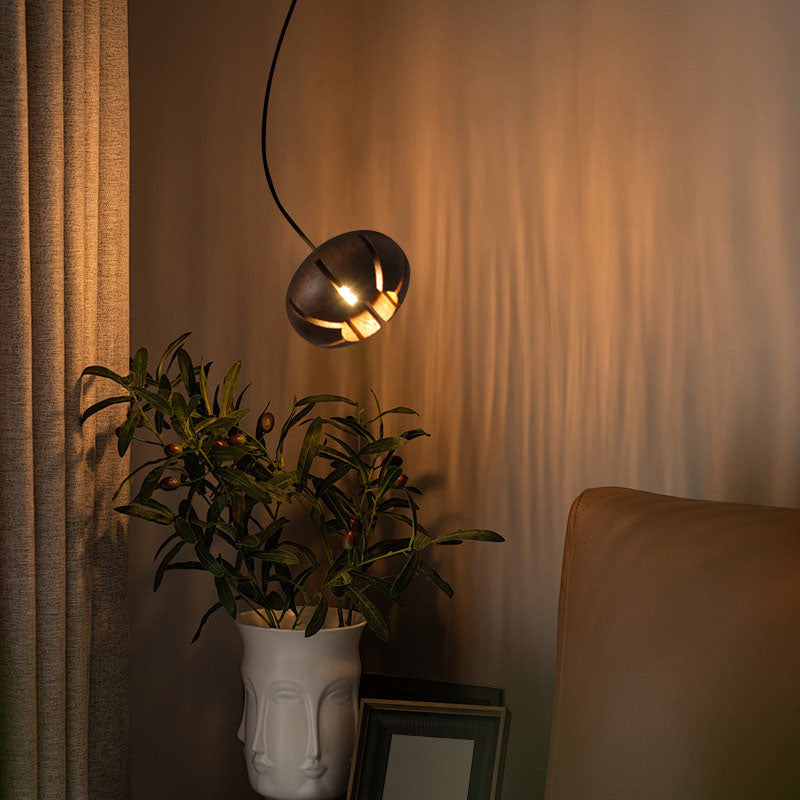 Cluster multi-light chandelier with suspended wood-effect pendant shades