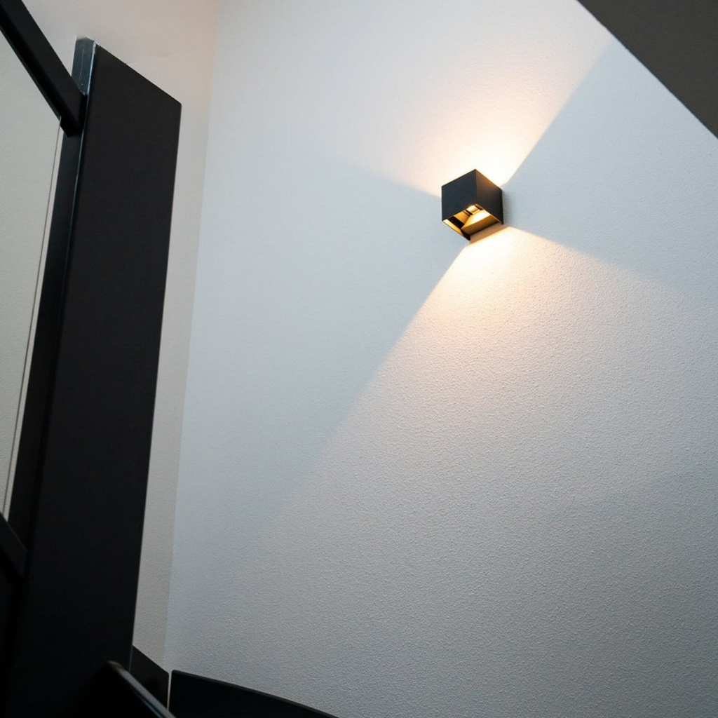 Geometric LED wall lamp with motion sensor and up-and-down lighting