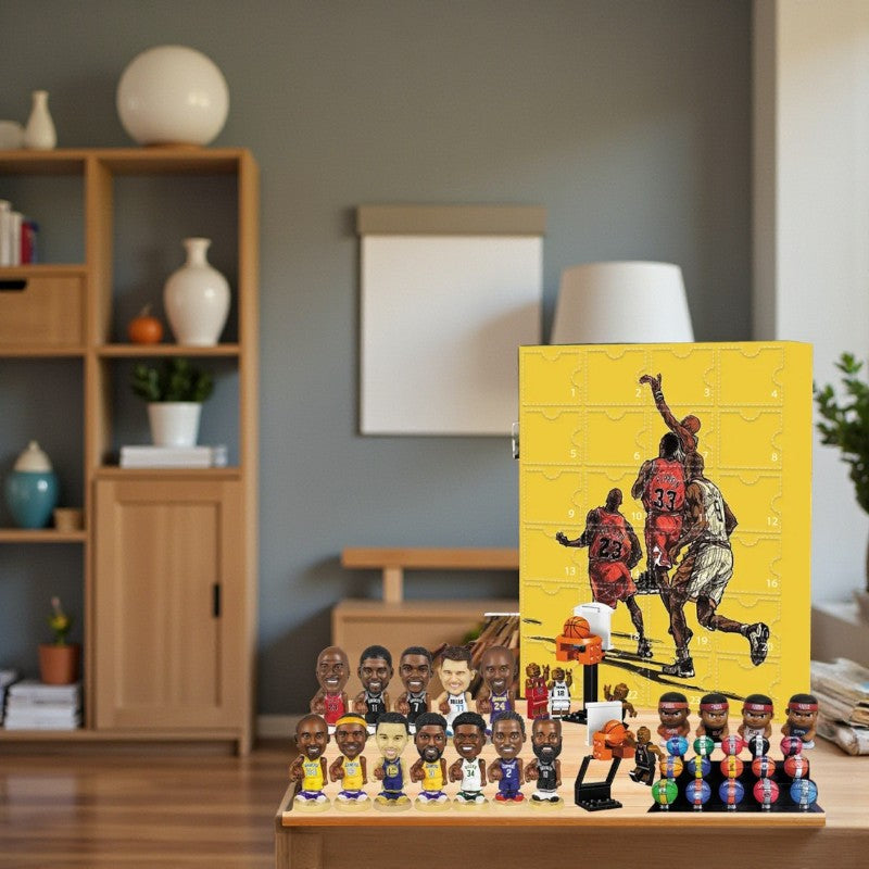 Yellow basketball-themed advent calendar with 24 numbered doors