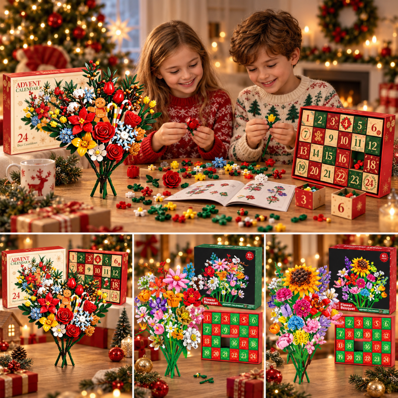 Colourful flower bouquet advent calendar with 24 numbered compartments