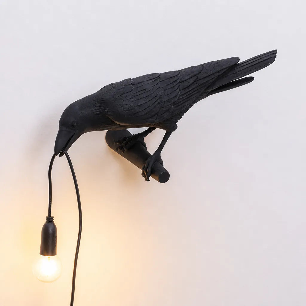 Corvani - Crow Figure Decorative Table Side Lamp - Black Left Side