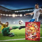 Red football advent calendar with 24 numbered doors and player artwork