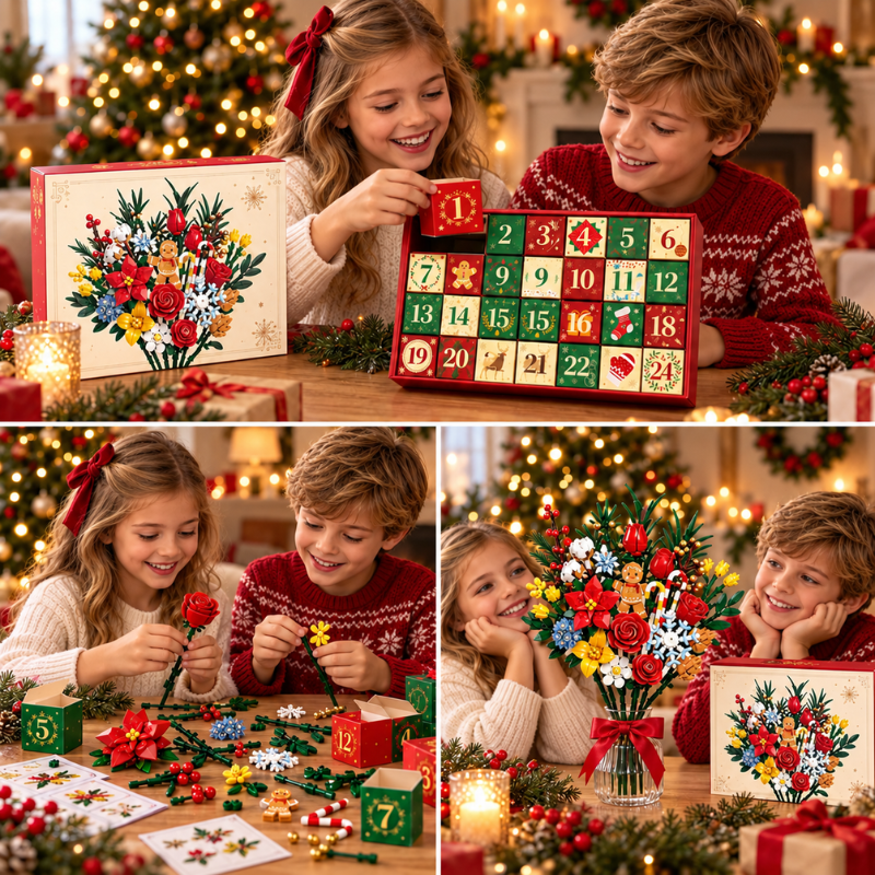 Colourful flower bouquet advent calendar with 24 numbered compartments