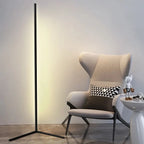 Slim dimmable LED floor lamp with vertical light bar and freestanding base