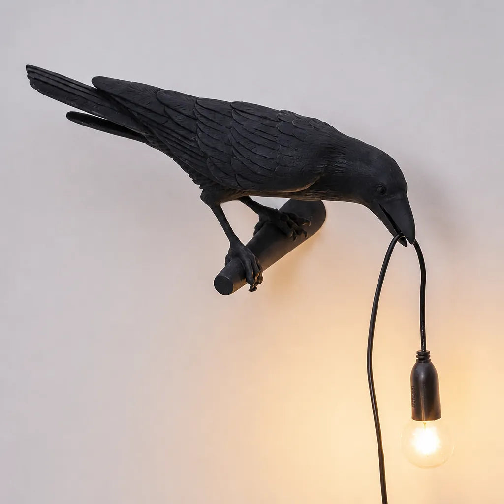 Corvani - Crow Figure Decorative Table Side Lamp - Black Right Side