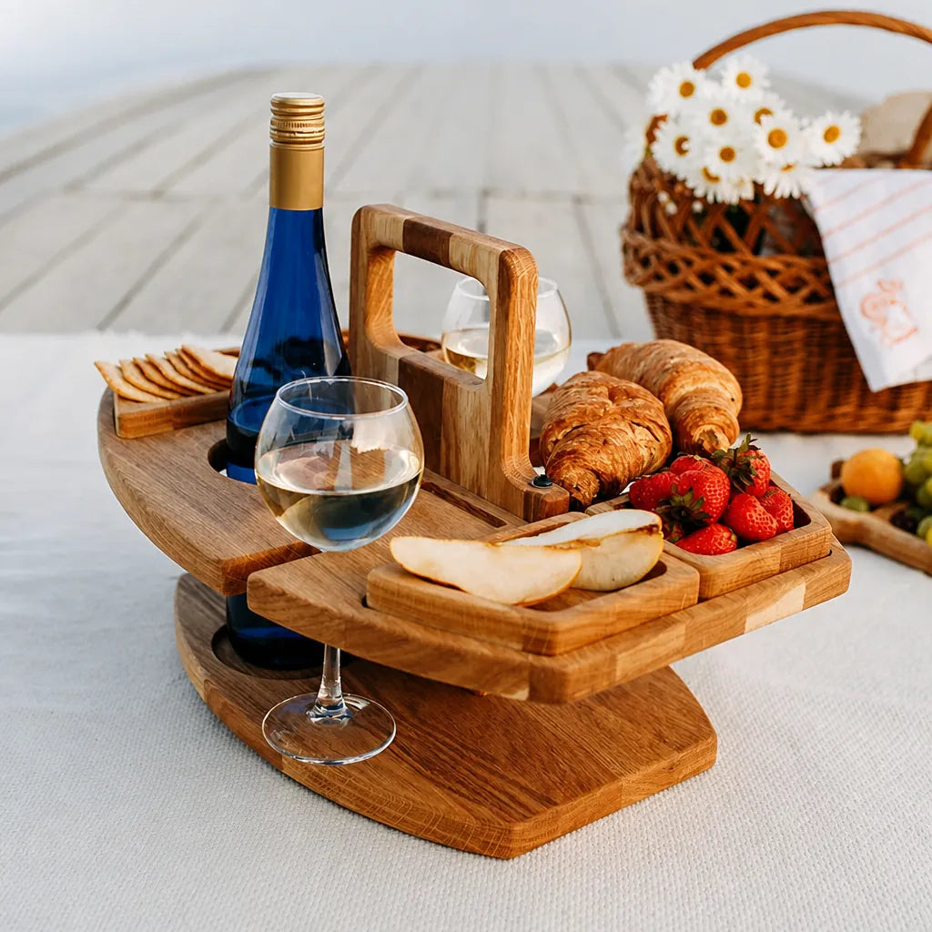 Picnara - Folding Wooden Picnic Wine Table Portable - Dark Brown