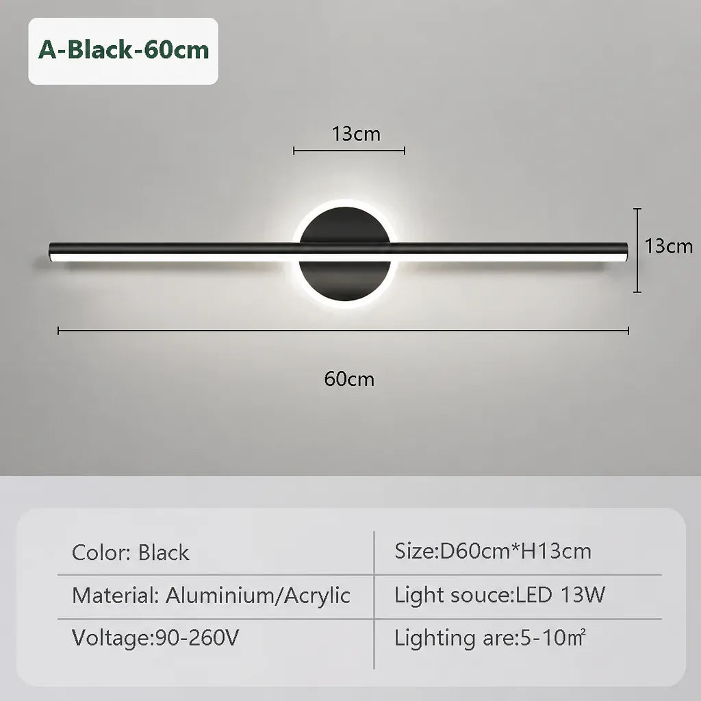 Linovo - Bar and Circle Wall Light LED Modern - Black 40cm