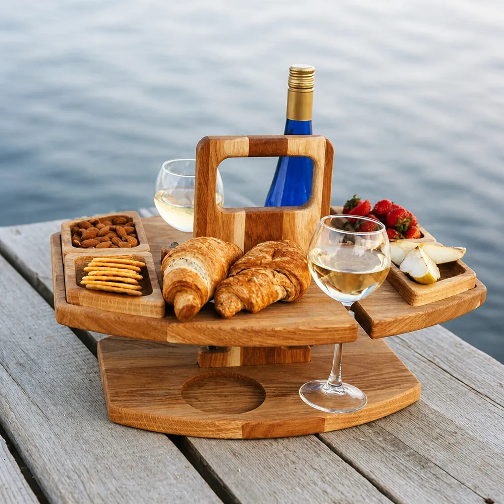Picnara - Folding Wooden Picnic Wine Table Portable - Dark Brown