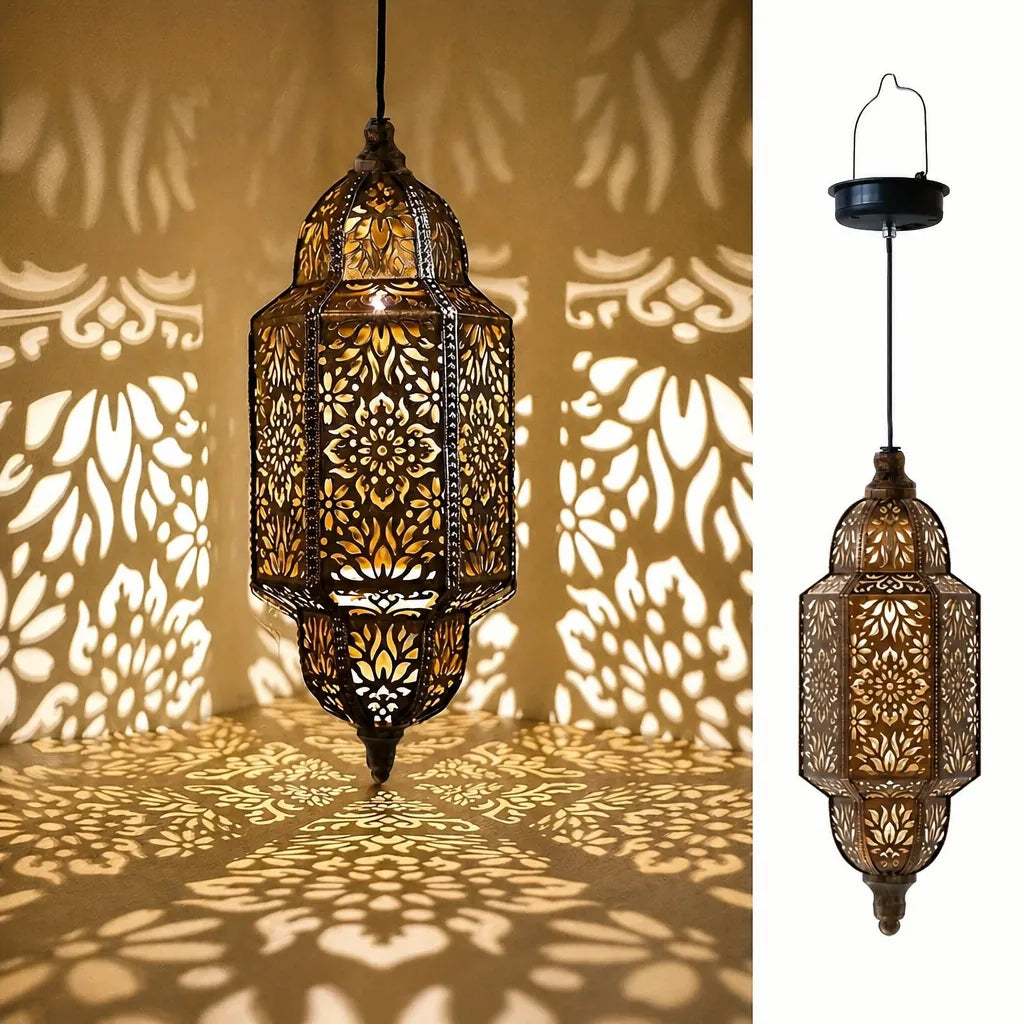 Solaris - Moroccan Solar Hanging Garden Lantern - Gold