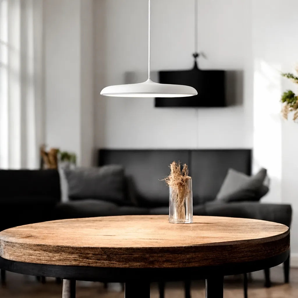 Diskara - Flat Round LED Pendant Ceiling Light - White