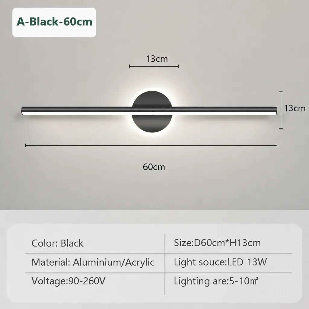 Linovo - Bar and Circle Wall Light LED Modern - Black 60cm
