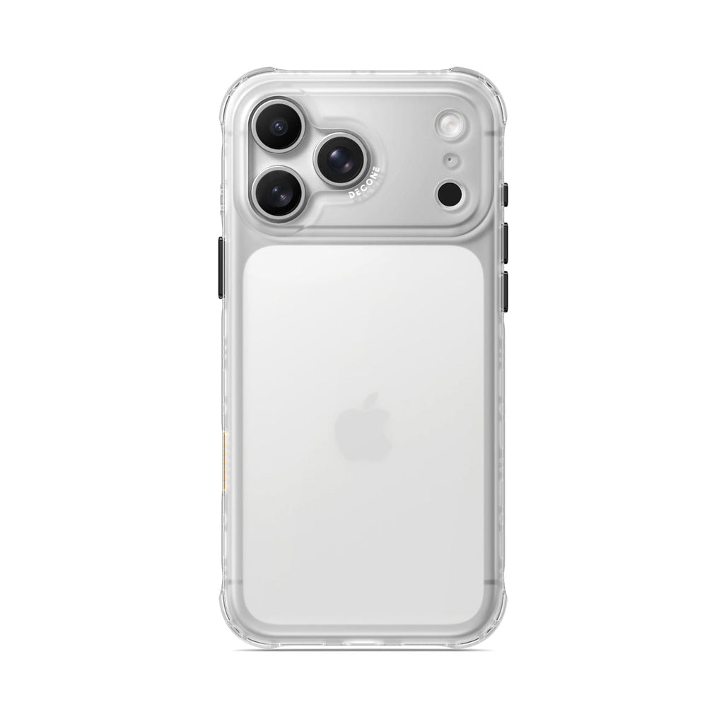 Clear translucent iPhone case with white circular ring and camera cutout