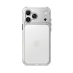 Clear translucent iPhone case with white circular ring and camera cutout