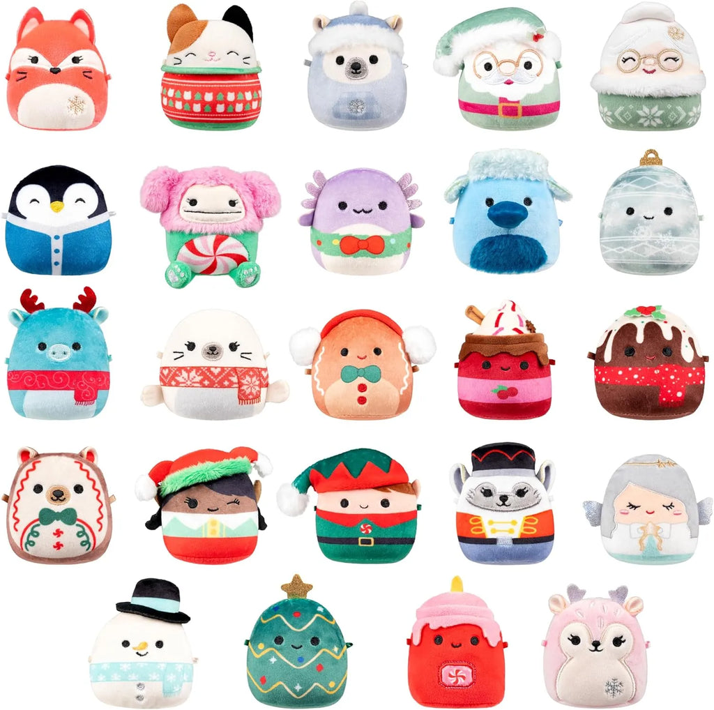 Blue 24-day Christmas advent calendar with colourful plush character figures
