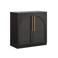 Black arched accent cabinet with fluted double doors and gold-tone handles