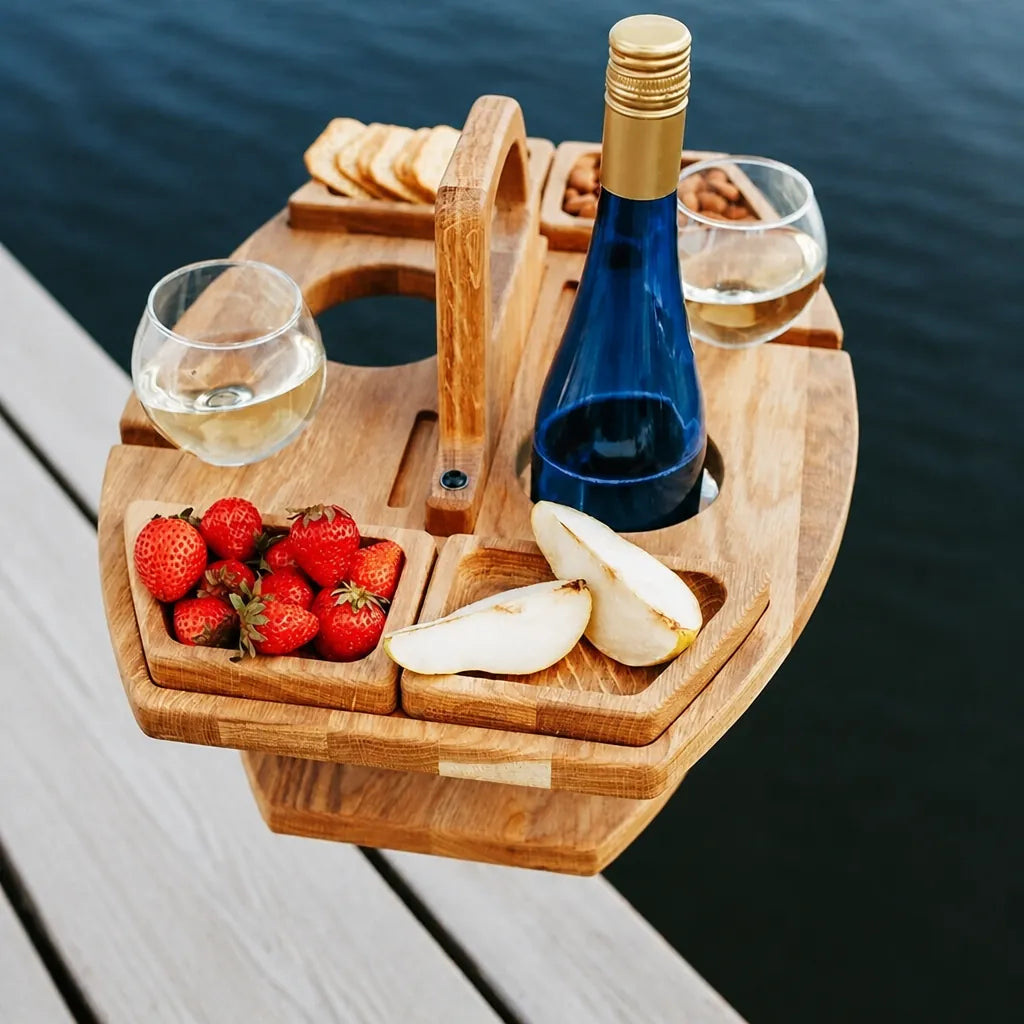 Picnara - Folding Wooden Picnic Wine Table Portable - Dark Brown