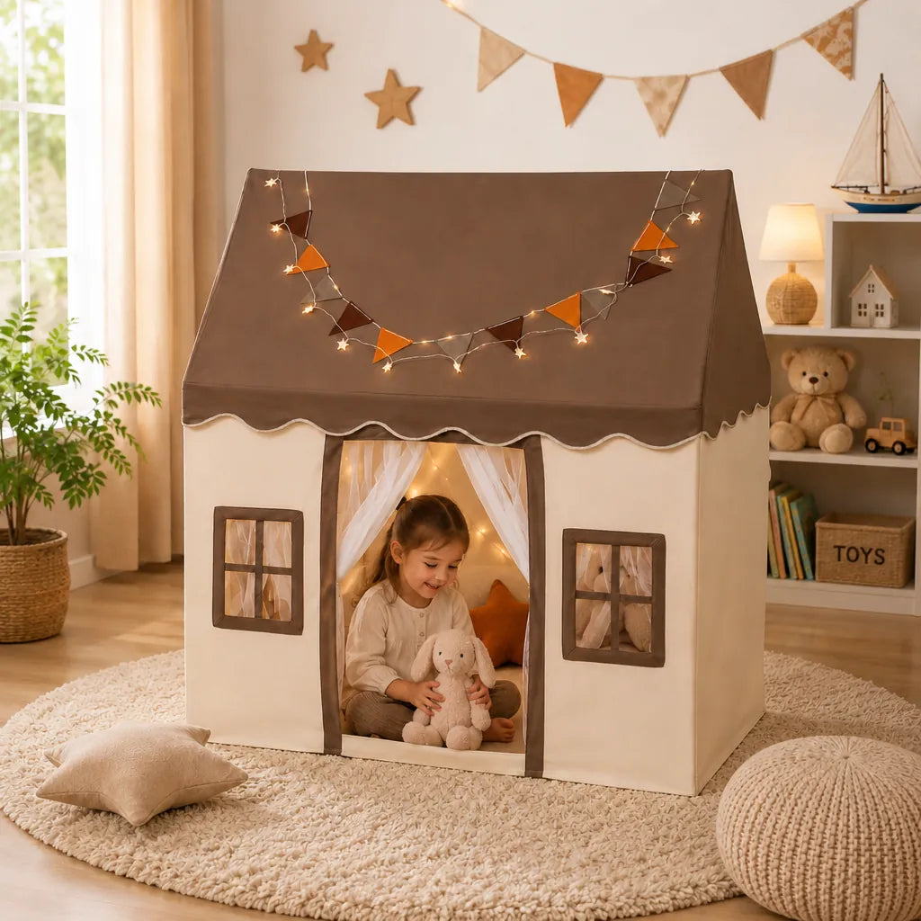 Playori - Kids Indoor Playhouse Tent Foldable - Kaffeebraun