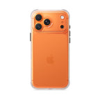 Clear translucent iPhone case with white circular ring and camera cutout