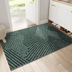 Rectangular ribbed geometric door mat positioned in a home entrance