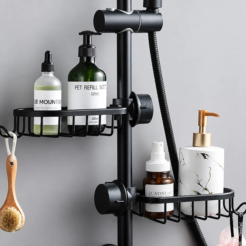 Rackova - Sliding Rod Bathroom Shelf Shower Caddy - Black