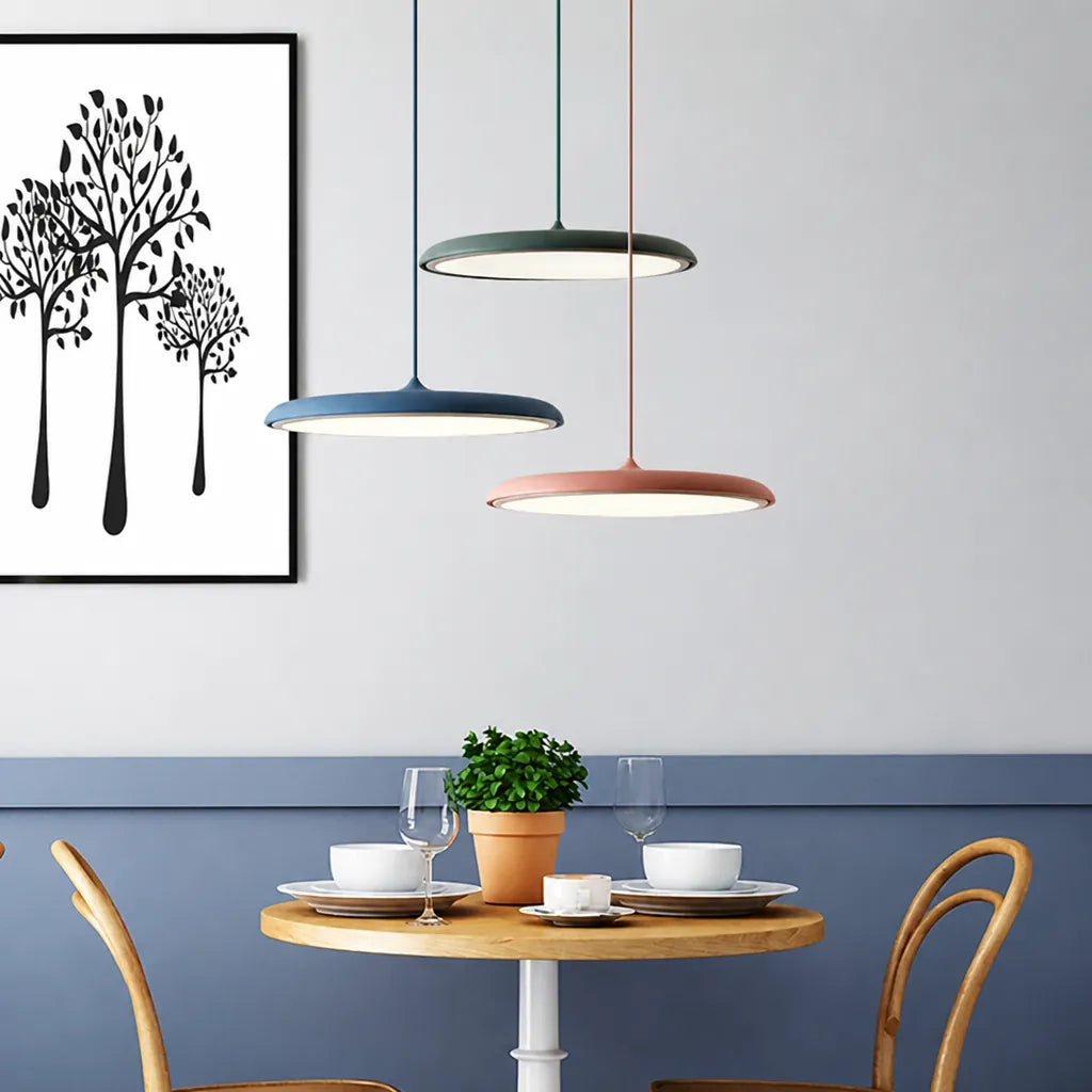 Diskara - Flat Round LED Pendant Ceiling Light - White